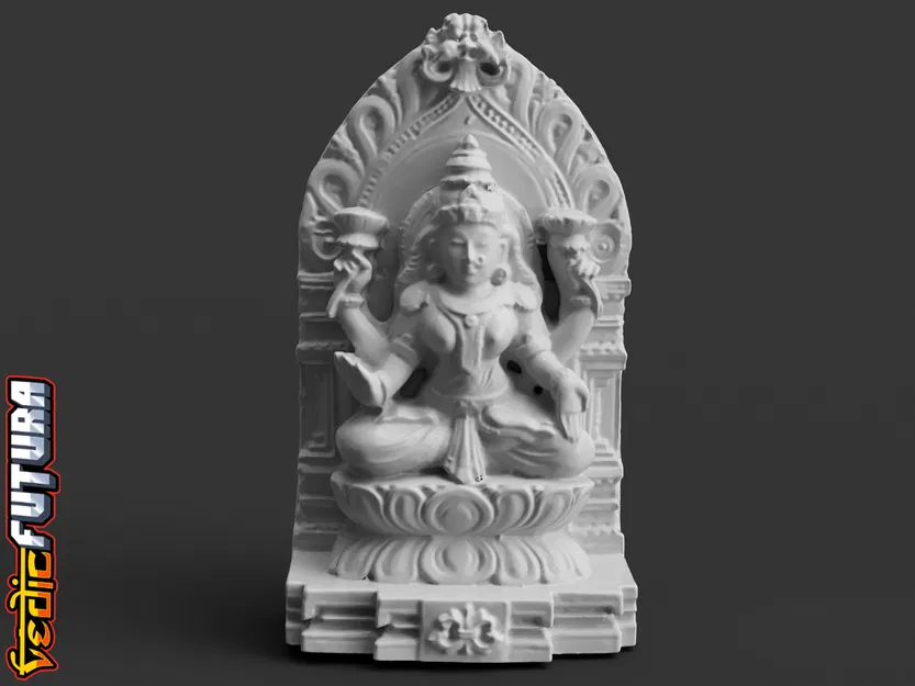 Tượng Nữ thần Lakshmi trên Ngai Hoa sen & Kirtimukham - Image 1