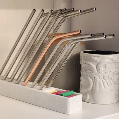 Chân đế/Hộp đựng ống hút kim loại