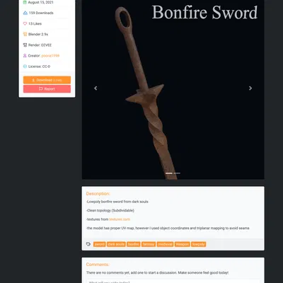 Kiếm Lửa Trại (DarkSouls) - Mô hình 3D