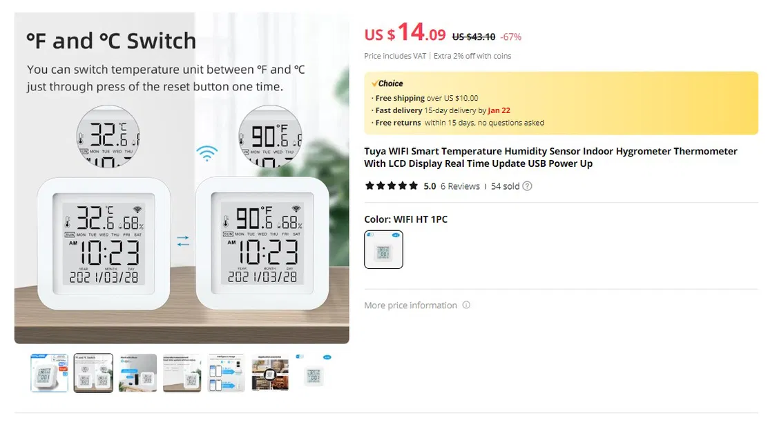 Vỏ trước và sau cho Cảm biến nhiệt độ độ ẩm Tuya WIFI Smart - Image 5