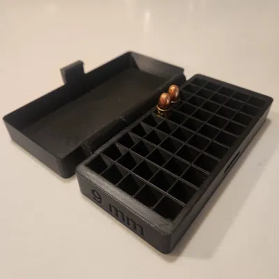 Hộp Đựng 50 Viên Đạn 9mm. Bản Lề In Được.