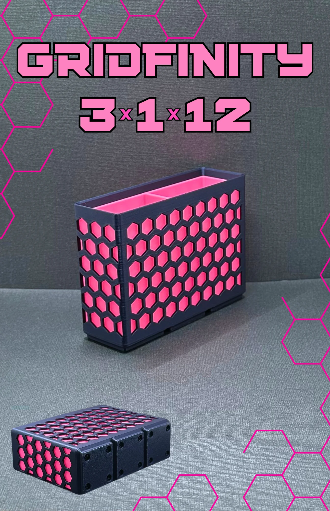Hộp lục giác Gridfinity 1x3x12 xếp chồng 1