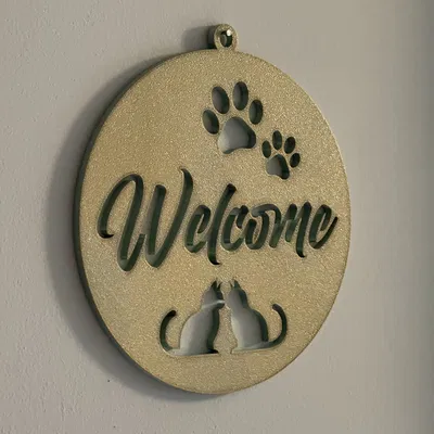Biển Chào Mừng Mèo và Dấu Chân Mèo
