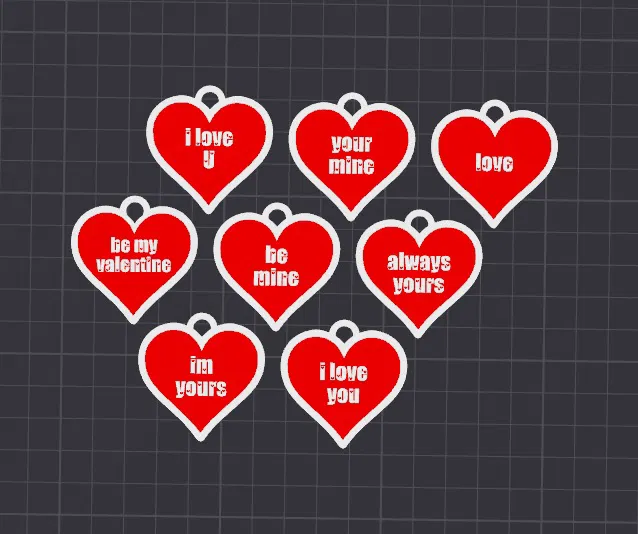 Móc khóa/Mặt dây chuyền 8 trái tim tình yêu với nhiều chữ - Image 1