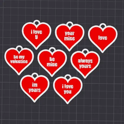 Móc khóa/Mặt dây chuyền 8 trái tim tình yêu với nhiều chữ