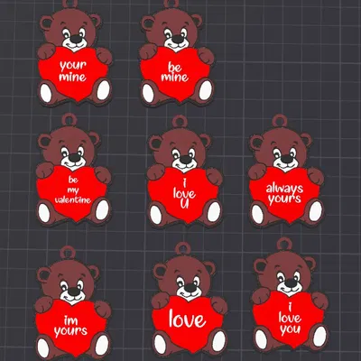 Gấu trái tim có 8 mẫu chữ khác nhau - Móc khóa / Mặt dây chuyền Valentine