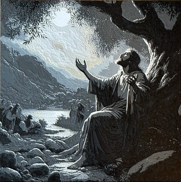 Tranh filament Chúa Giêsu cầu nguyện dưới ánh trăng - Image 1