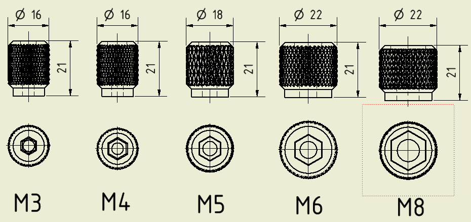Ốc Vặn/Nút Vặn/Đai Ốc Ren Hoa Văn M3, M4, M5, M6, M8 - Image 1