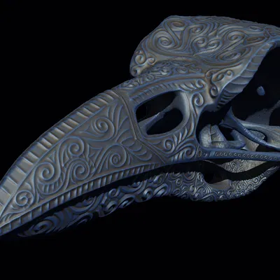 Hộp Sọ Quạ Trang Trí Tinh Xảo Với Hoa Văn Cuộn