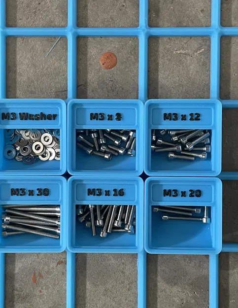 Hộp Gridfinity M3 - M5 có nhãn đựng ốc vít - Image 1