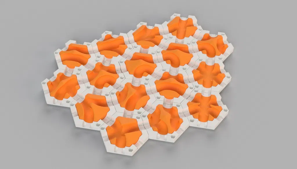 Đường đua bi - 16 loại insert khác nhau (tương thích Gravitrax bằng cách sử dụng ô cơ bản 6 lối ra của tôi) - Image 1