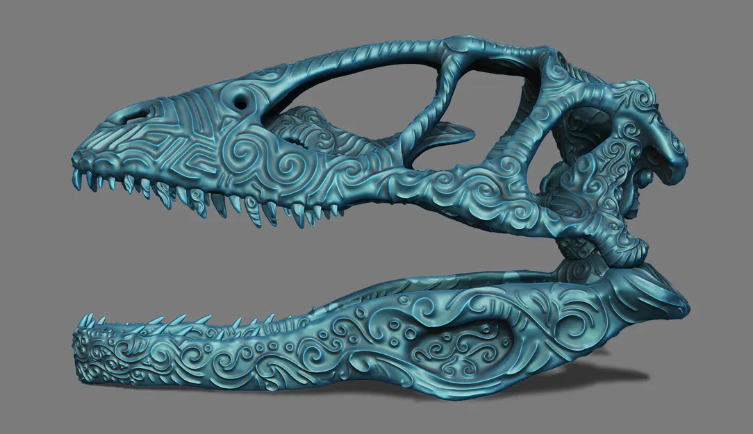 Hộp Sọ Khủng Long Bạo Chúa Có Họa Tiết Hoa Văn Cổ Điển - Image 3