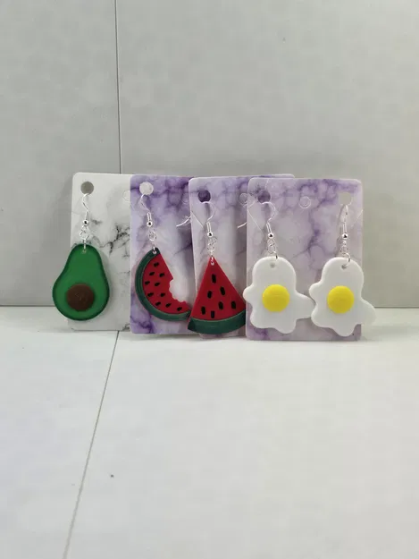 Bông Tai Dưa Hấu, Trứng, Pizza và Bơ - Phần 1 Bông Tai Đồ Ăn - In Lớp Không Cần AMS - Image 1