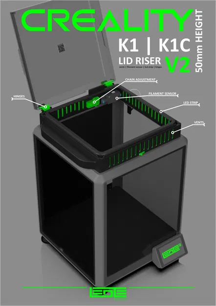 CREALITY K1 | K1C | K1SE - BỘ NÂNG NẮP V2 [Chiều cao 50mm] - Image 4
