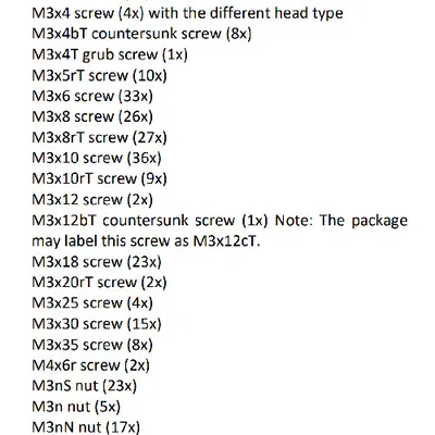 Danh sách bộ phận - Bộ kit Prusa Core One (và hộp đựng)