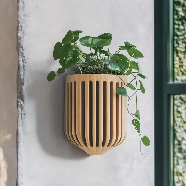 Chậu Hoa Treo Tường Dọc Tối Giản Với Vân Gân Trang Trí - Image 1