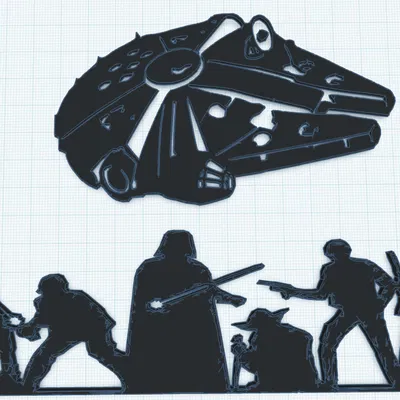 Khung tranh treo tường Star Wars - Nhân vật và Thuyền Thiên niên kỷ 15x20cm