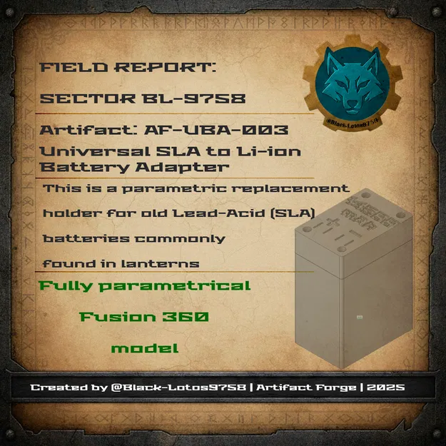 Bộ chuyển đổi pin SLA sang Li-ion đa năng (Parametric Fusion 360) - Image 1