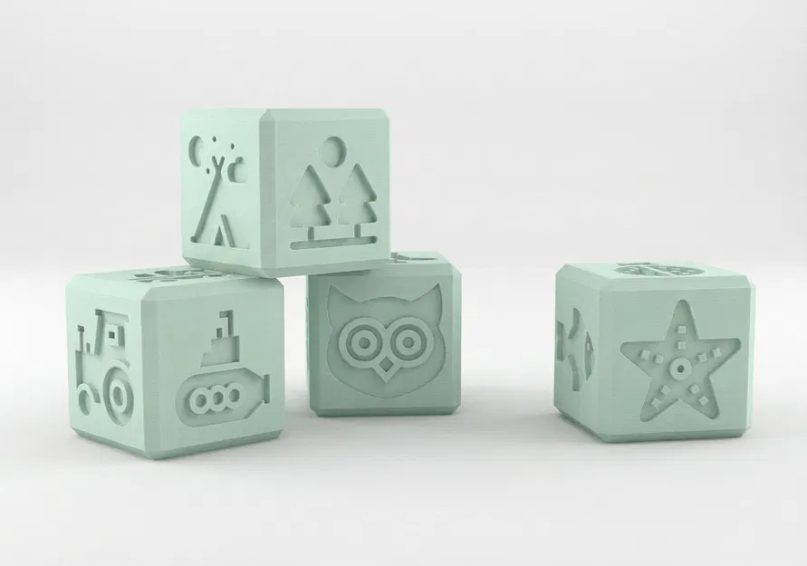 Bộ Dấu Khối Lập Phương - Động Vật, Phương Tiện & Thiên Nhiên - Dùng Cho Bột Nặn & Đất Sét - Image 3