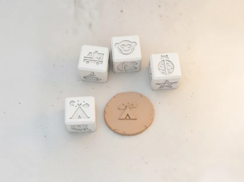 Bộ Dấu Khối Lập Phương - Động Vật, Phương Tiện & Thiên Nhiên - Dùng Cho Bột Nặn & Đất Sét - Image 4