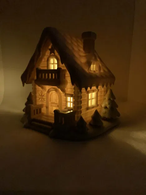 Căn Nhà Mùa Đông Tuyết Phủ - Ngôi Nhà Nến Tealight Với Cửa Sổ Phát Sáng - Image 1