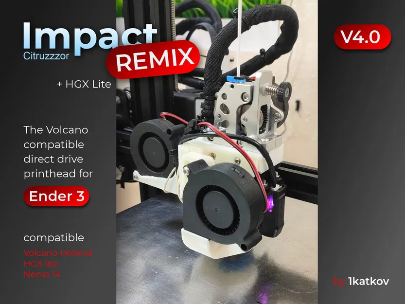 Impact printhead Remix cho Ender 3 / NEO / PRO (không phải E3 V2 V3) HGX-Lite kèm mount CR-touch - Image 1