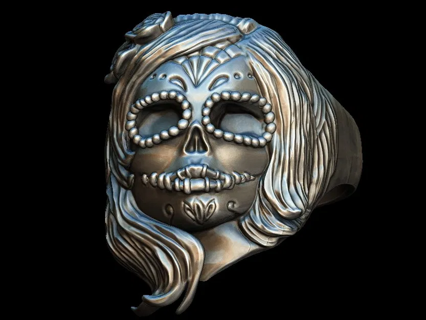 Nhẫn Cô Gái Đầu Lâu Đường Miễn Phí Ngày Lễ Người Chết OBJ – Trang Sức Catrina - Image 1