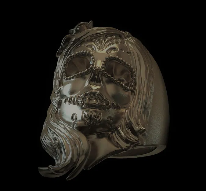 Nhẫn Cô Gái Đầu Lâu Đường Miễn Phí Ngày Lễ Người Chết OBJ – Trang Sức Catrina - Image 2