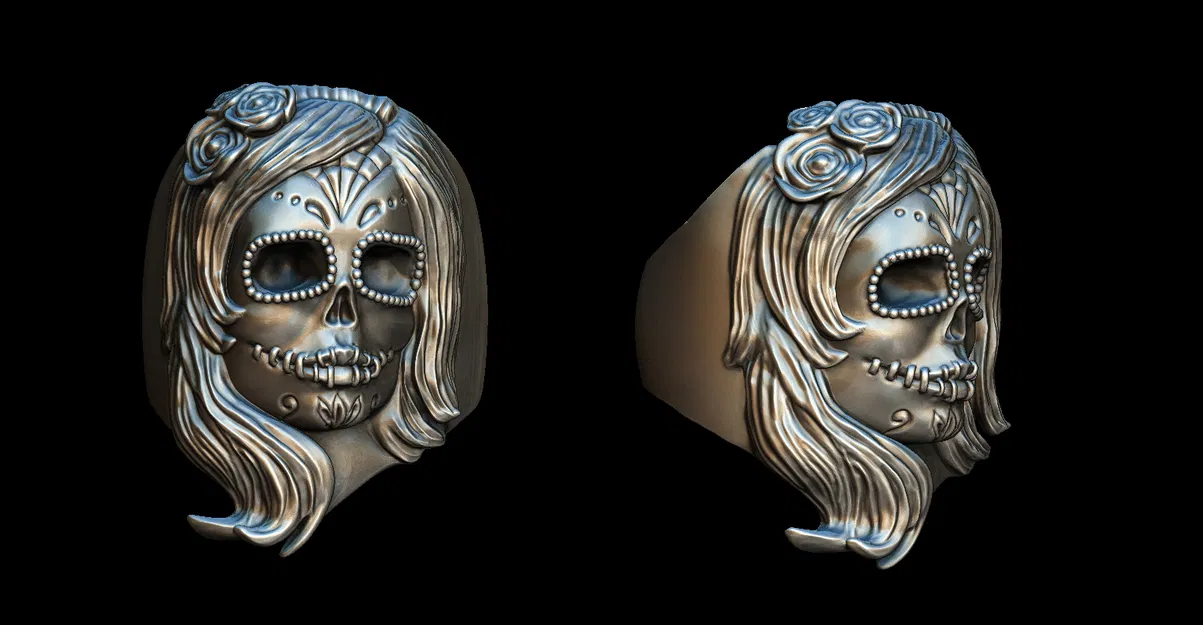 Nhẫn Cô Gái Đầu Lâu Đường Miễn Phí Ngày Lễ Người Chết OBJ – Trang Sức Catrina - Image 3