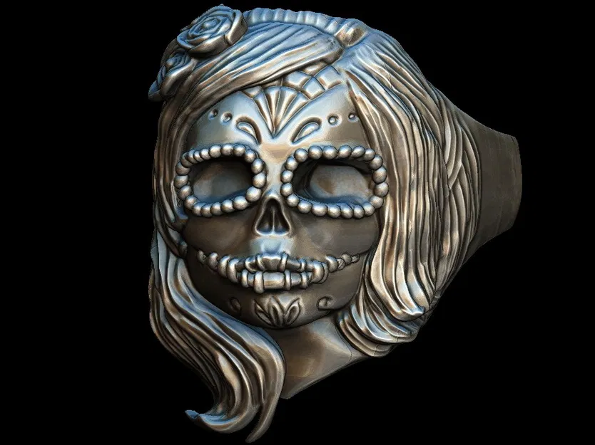 Nhẫn Cô Gái Đầu Lâu Đường Miễn Phí Ngày Lễ Người Chết OBJ – Trang Sức Catrina - Image 6