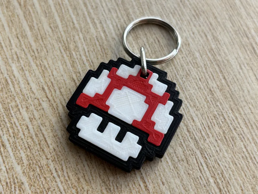 Móc Khóa Nấm Mario 8-bit Lắp Ráp Đa Bộ Phận – Không Cần Keo - Image 1