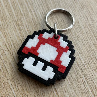 Móc Khóa Nấm Mario 8-bit Lắp Ráp Đa Bộ Phận – Không Cần Keo