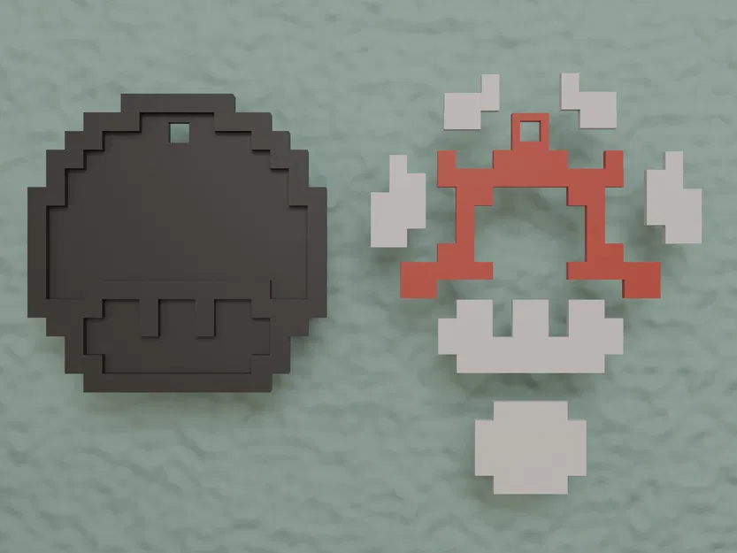 Móc Khóa Nấm Mario 8-bit Lắp Ráp Đa Bộ Phận – Không Cần Keo - Image 3