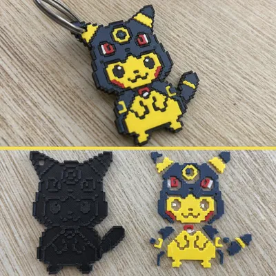 Móc Khóa Pikachu 8-bit Đội Mũ Umbreon Lắp Ghép