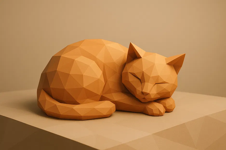 Chú Mèo Low-poly Đang Ngủ - Image 1