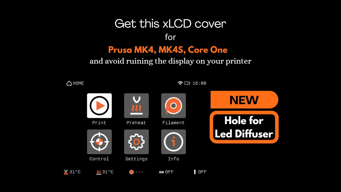 Vỏ Che Màn Hình Prusa Core One, MK4, MK4S có Lỗ cho LED Diffuser - Image 1