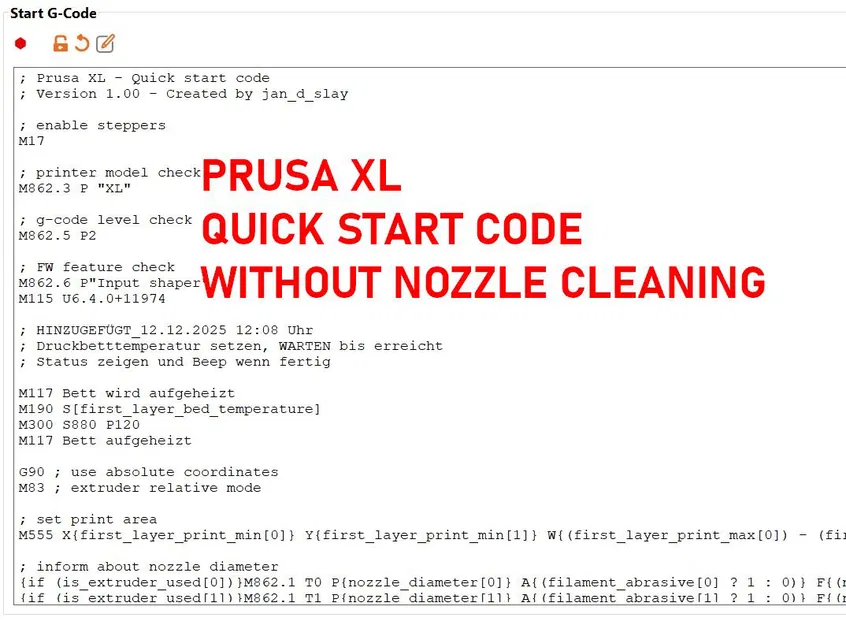 Prusa XL - Quick Start G-Code - Không làm sạch vòi phun - Image 1