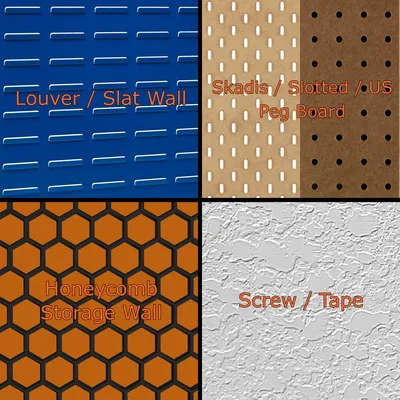 Wallfinity - Hệ thống gắn tường Gridfinity đa năng cho Skadis / Pegboard / HSW / Louver / Slatt / Vít / Băng keo