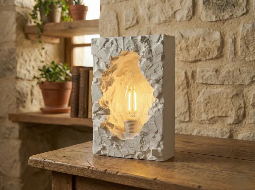 The Cavern Monolith: Đèn Đá Sơn Mặt Brutalist - Image 1