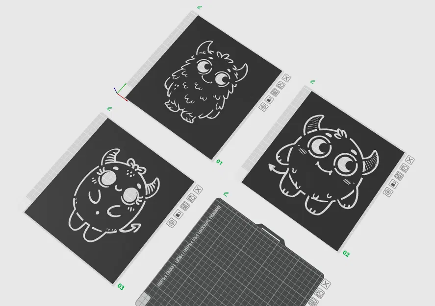 Bộ 3 Khuôn Vẽ Quái Vật Dễ Thương - Mẫu Vẽ Áo Thun & Bản Vẽ - Image 1