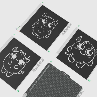 Bộ 3 Khuôn Vẽ Quái Vật Dễ Thương - Mẫu Vẽ Áo Thun & Bản Vẽ