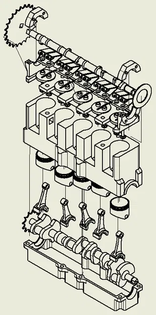 Mô hình Động cơ I5 Inline | Piston, Van & Dây đai thời gian Chức năng - Image 8