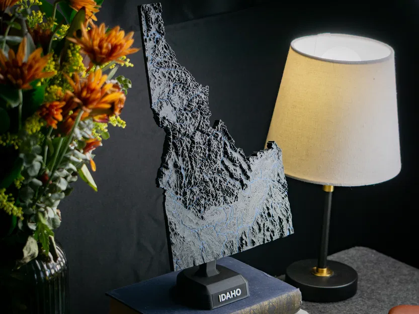 Bản đồ Địa hình Bang Idaho, Hoa Kỳ (ID) có Đặc điểm Thủy văn - Image 1