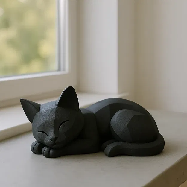 Mèo Ngủ Phong Cách Low-Poly - Image 1