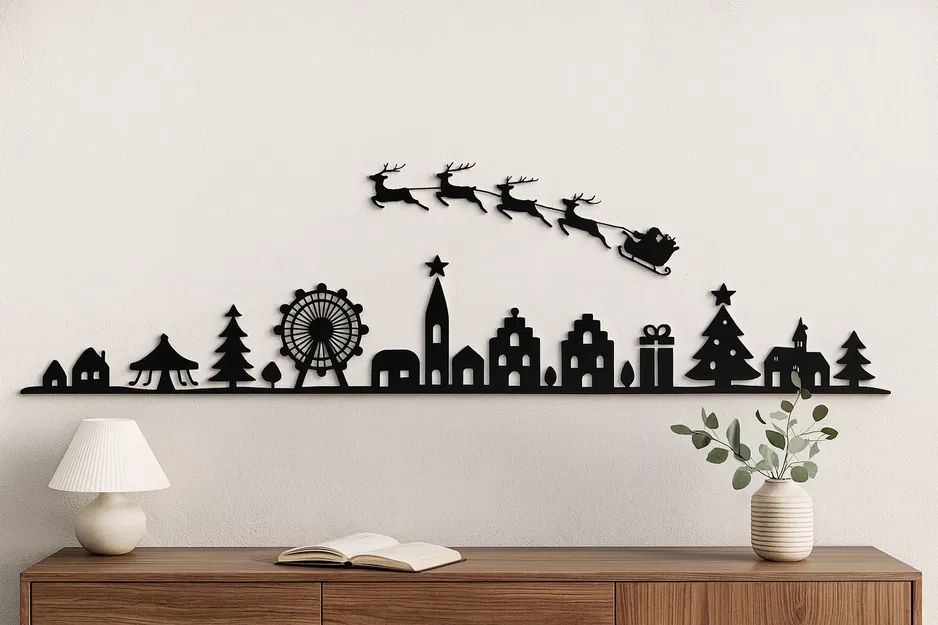 Christmas Skyline – Trang trí nghệ thuật treo tường Lễ hội - Image 1