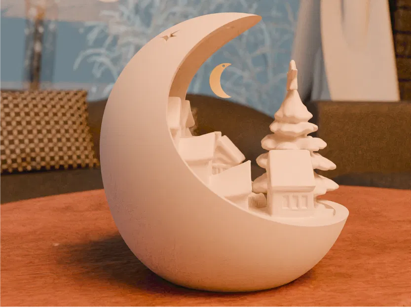 Chén Giáng Sinh: Làng Mùa Đông Có Cây Thông và Mặt Trăng Treo - Image 6