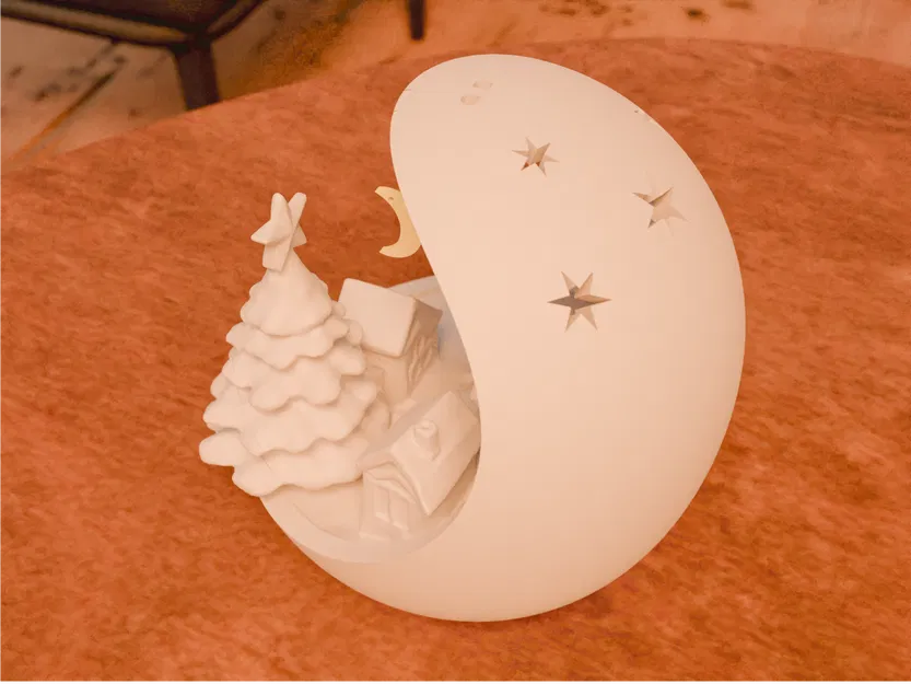 Chén Giáng Sinh: Làng Mùa Đông Có Cây Thông và Mặt Trăng Treo - Image 7