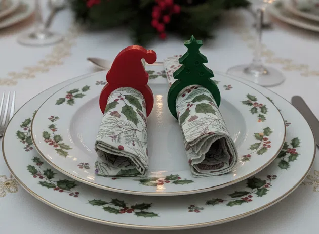 Chân giữ khăn ăn Giáng Sinh: Hộp quà, Cây thông, Nón ông già Noel và Tuần lộc - Image 1