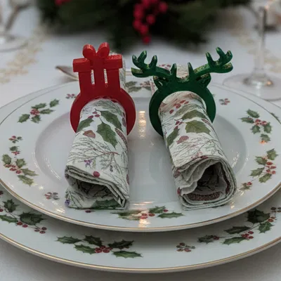 Chân giữ khăn ăn Giáng Sinh: Hộp quà, Cây thông, Nón ông già Noel và Tuần lộc