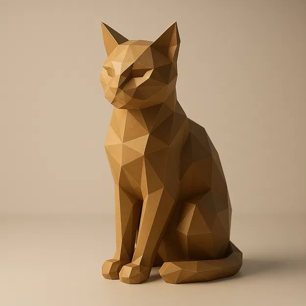 Tượng Mèo Low Poly Phong Cách (Không Cần Hỗ Trợ) - Image 1
